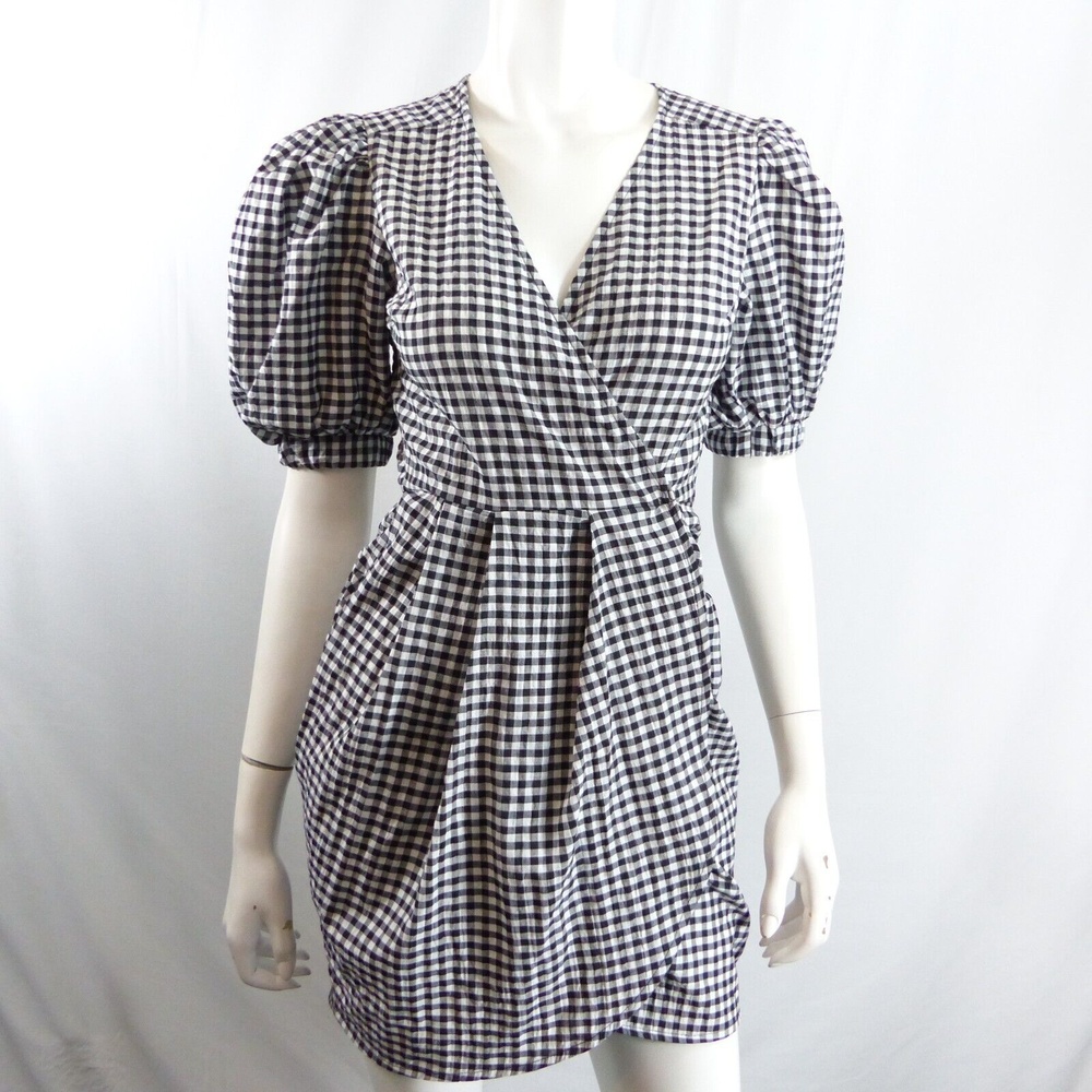 TOPSHOP 9-9 Gingham Tulip Minidress In Monochrome SIZE US 2 BLACK WHITE - Picture 1 of 9